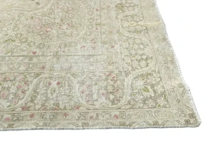 Muted Beige Floral 8X11 Distressed Vintage Oriental Rug