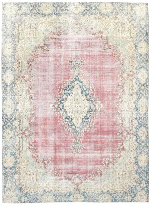 Antique Muted Red Floral 9X12 Distressed Vintage Oriental Rug