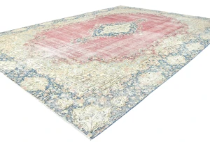 Antique Muted Red Floral 9X12 Distressed Vintage Oriental Rug