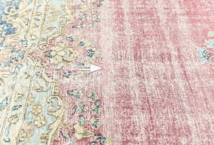 Antique Muted Red Floral 9X12 Distressed Vintage Oriental Rug