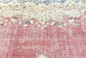 Antique Muted Red Floral 9X12 Distressed Vintage Oriental Rug