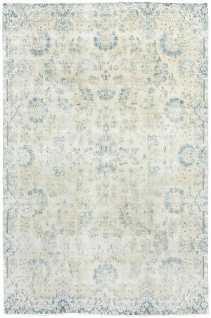 Muted Beige Floral 7'5X11 Distressed Vintage Oriental Rug