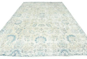 Muted Beige Floral 7'5X11 Distressed Vintage Oriental Rug