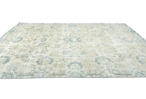Muted Beige Floral 7'5X11 Distressed Vintage Oriental Rug