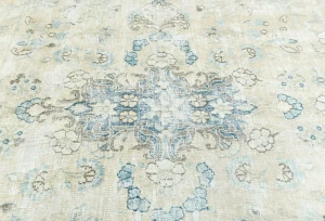 Muted Beige Floral 7'5X11 Distressed Vintage Oriental Rug
