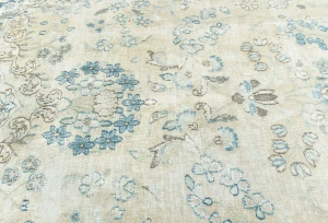 Muted Beige Floral 7'5X11 Distressed Vintage Oriental Rug