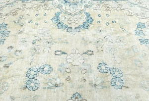 Muted Beige Floral 7'5X11 Distressed Vintage Oriental Rug