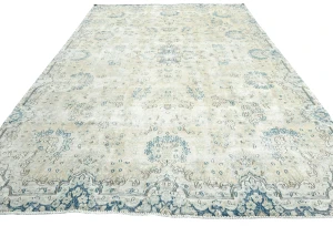Muted Beige Floral 7'5X11 Distressed Vintage Oriental Rug