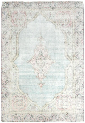Muted Light Blue Floral 8X11 Distressed Vintage Oriental Rug