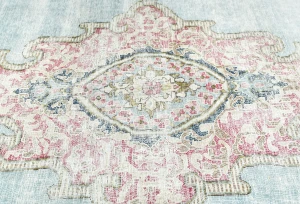 Muted Light Blue Floral 8X11 Distressed Vintage Oriental Rug