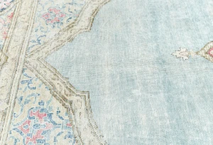 Muted Light Blue Floral 8X11 Distressed Vintage Oriental Rug