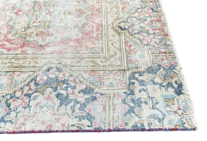 Muted Light Blue Floral 8X11 Distressed Vintage Oriental Rug