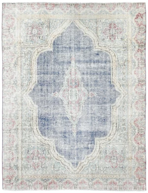 Muted Navy Blue Floral 7X9 Distressed Vintage Oriental Rug