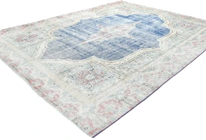 Muted Navy Blue Floral 7X9 Distressed Vintage Oriental Rug