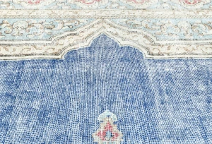 Muted Navy Blue Floral 7X9 Distressed Vintage Oriental Rug