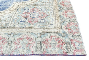 Muted Navy Blue Floral 7X9 Distressed Vintage Oriental Rug