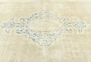 Muted Beige Floral 6X8 Distressed Vintage Oriental Rug