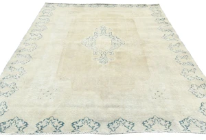Muted Beige Floral 6X8 Distressed Vintage Oriental Rug