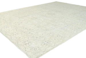 Antique Muted Beige Floral 10X13 Distressed Vintage Oriental Rug
