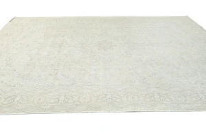 Antique Muted Beige Floral 10X13 Distressed Vintage Oriental Rug