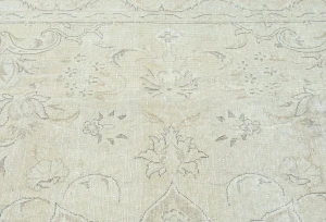 Antique Muted Beige Floral 10X13 Distressed Vintage Oriental Rug