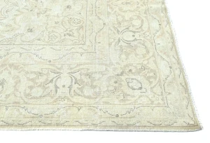 Antique Muted Beige Floral 10X13 Distressed Vintage Oriental Rug