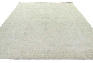 Antique Muted Beige Floral 10X13 Distressed Vintage Oriental Rug