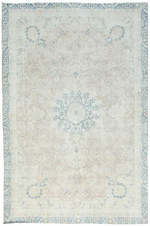 Antique Muted Beige Floral 8X12 Distressed Vintage Oriental Rug