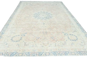 Antique Muted Beige Floral 8X12 Distressed Vintage Oriental Rug