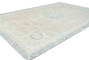 Antique Muted Beige Floral 8X12 Distressed Vintage Oriental Rug