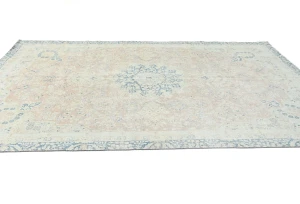 Antique Muted Beige Floral 8X12 Distressed Vintage Oriental Rug