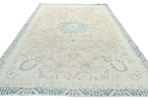 Antique Muted Beige Floral 8X12 Distressed Vintage Oriental Rug