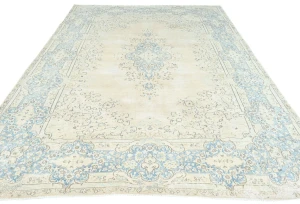 Muted Beige Floral 8X12 Distressed Vintage Oriental Rug