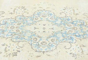 Muted Beige Floral 8X12 Distressed Vintage Oriental Rug