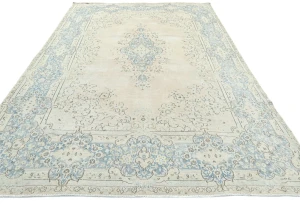 Muted Beige Floral 8X12 Distressed Vintage Oriental Rug