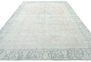 Muted Floral 9X12 Distressed Vintage Oriental Rug