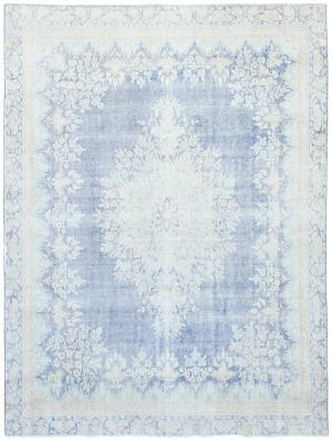 Antique Muted Blue Floral 8X11 Distressed Vintage Oriental Rug