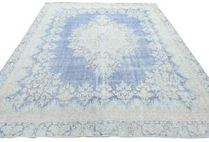 Antique Muted Blue Floral 8X11 Distressed Vintage Oriental Rug