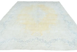 Antique Muted Gold Floral 9X12 Distressed Vintage Oriental Rug