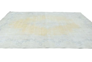 Antique Muted Gold Floral 9X12 Distressed Vintage Oriental Rug