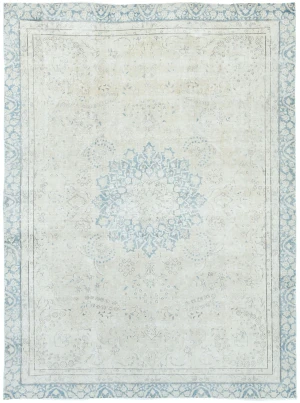 Antique Muted Cream Floral 8'4X11'6 Distressed Vintage Oriental Rug