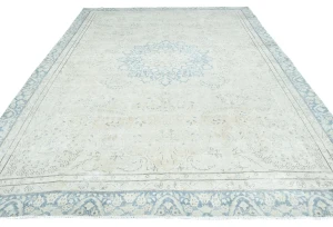 Antique Muted Cream Floral 8'4X11'6 Distressed Vintage Oriental Rug