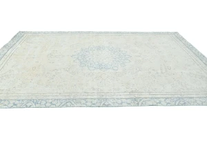 Antique Muted Cream Floral 8'4X11'6 Distressed Vintage Oriental Rug