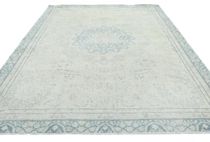Antique Muted Cream Floral 8'4X11'6 Distressed Vintage Oriental Rug