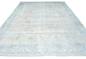 Antique Muted Cream Floral 9X12 Distressed Vintage Oriental Rug