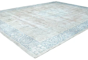 Antique Muted Cream Floral 9X12 Distressed Vintage Oriental Rug