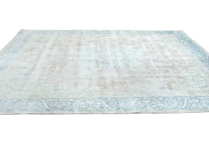 Antique Muted Cream Floral 9X12 Distressed Vintage Oriental Rug
