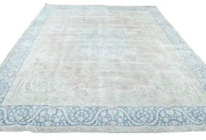 Antique Muted Cream Floral 9X12 Distressed Vintage Oriental Rug
