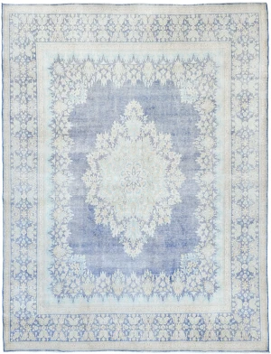 Antique Muted Blue Floral 10X13 Distressed Vintage Oriental Rug