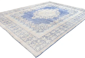 Antique Muted Blue Floral 10X13 Distressed Vintage Oriental Rug